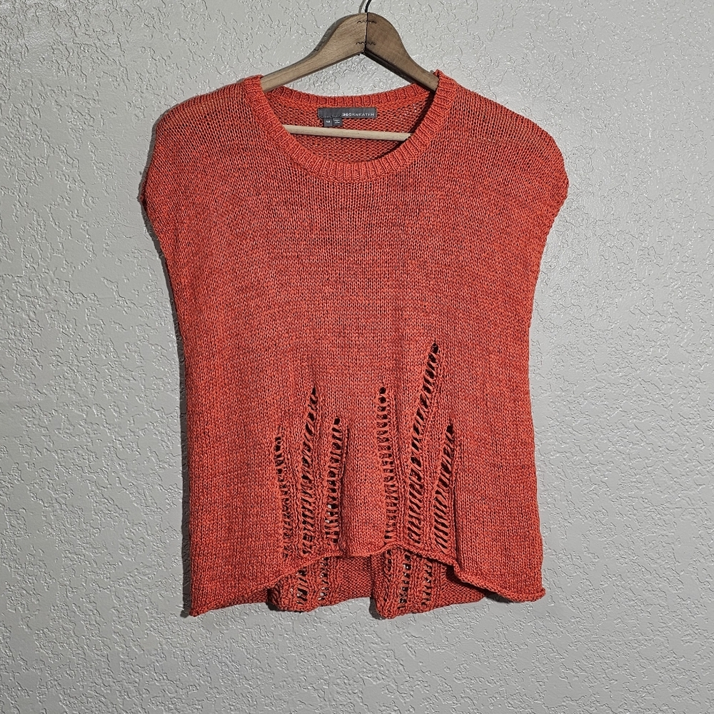 360 Sweater Solid Orange Distressed Linen Blend Sleeveless Sweater
